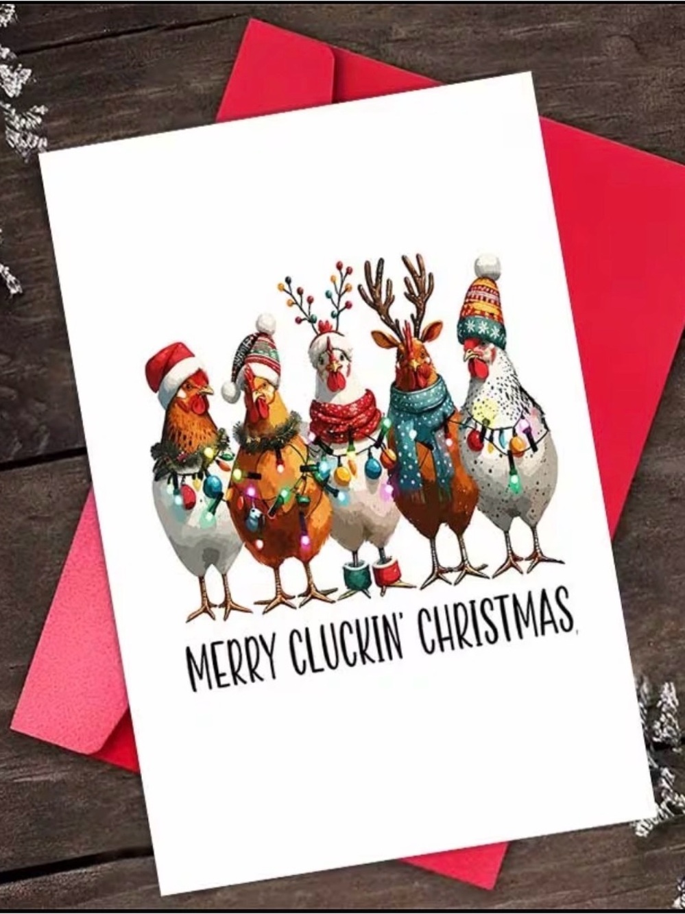 Holiday Chickens Christmas Card - Merry Cluckin' Christmas